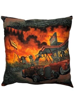 Apocalyptic Diner Printed Throw Pillow - Orange & Black